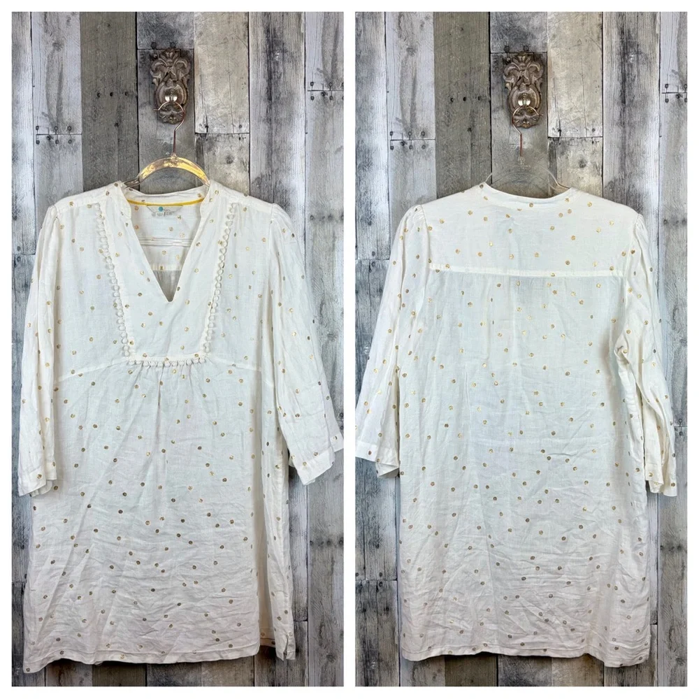 Boden Evangeline Tunic in White Linen Polka Dot Size 8 Regular. - Picture 11 of 16